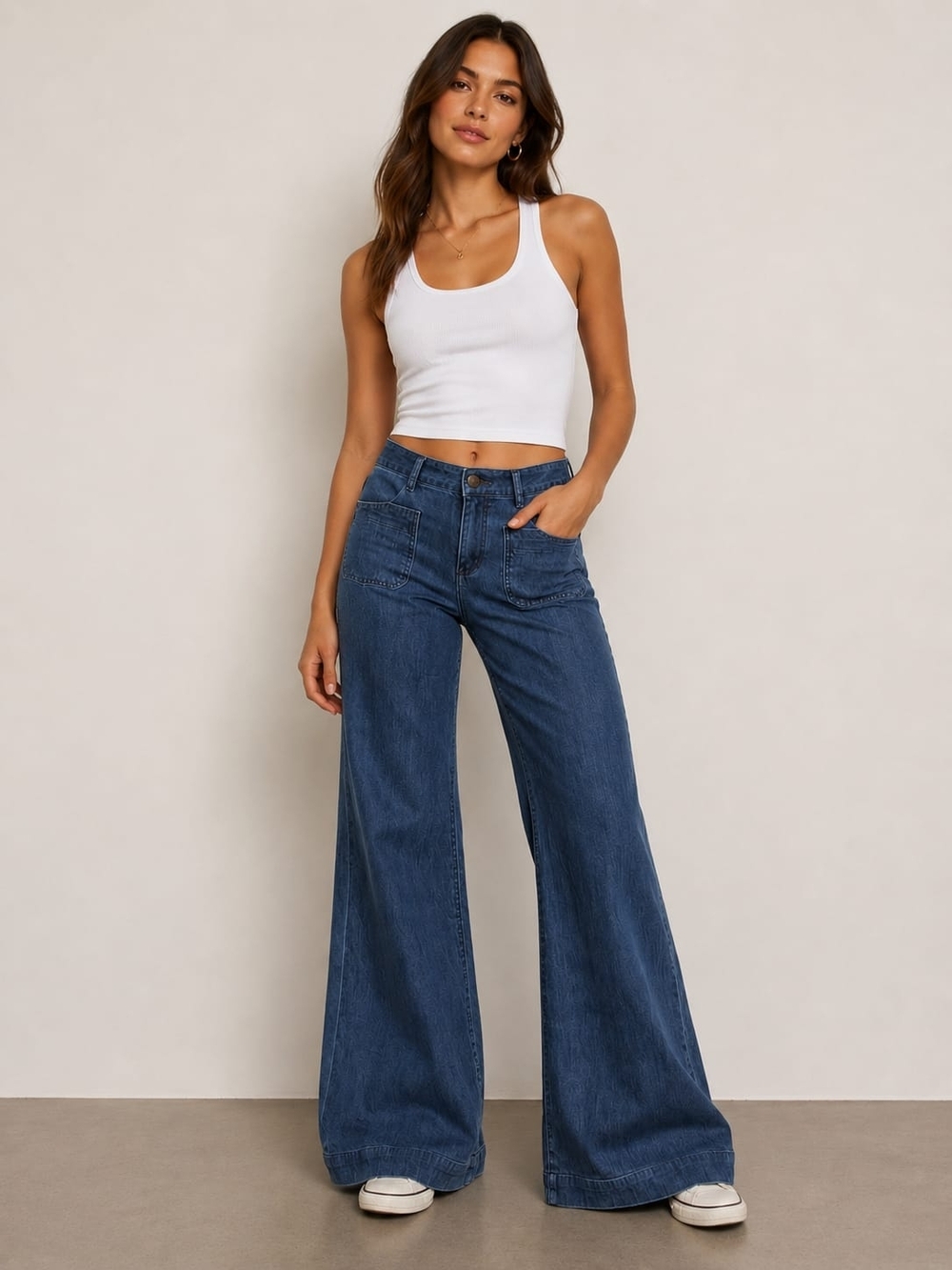 Club Monaco Dark Blue High-Rise Wide Leg Jeans